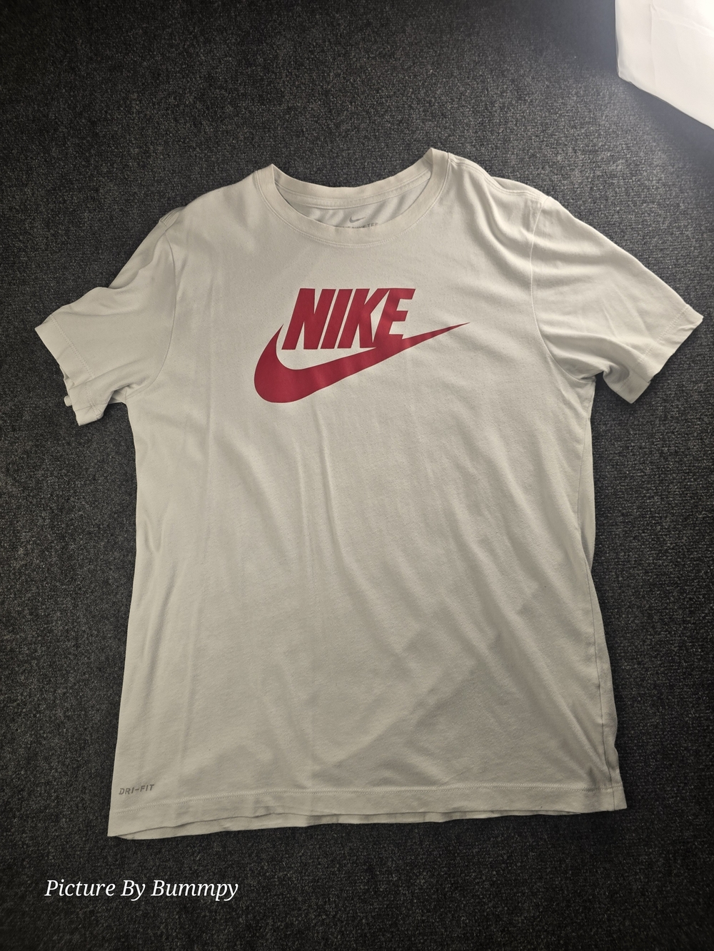 Nike Dri-Fit Men’s White Short Sleeve Tee with Red Logo